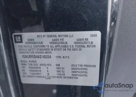 2010 Chevrolet Traverse Lt from USA, damaged, VIN 1GNLRFED4AS145234